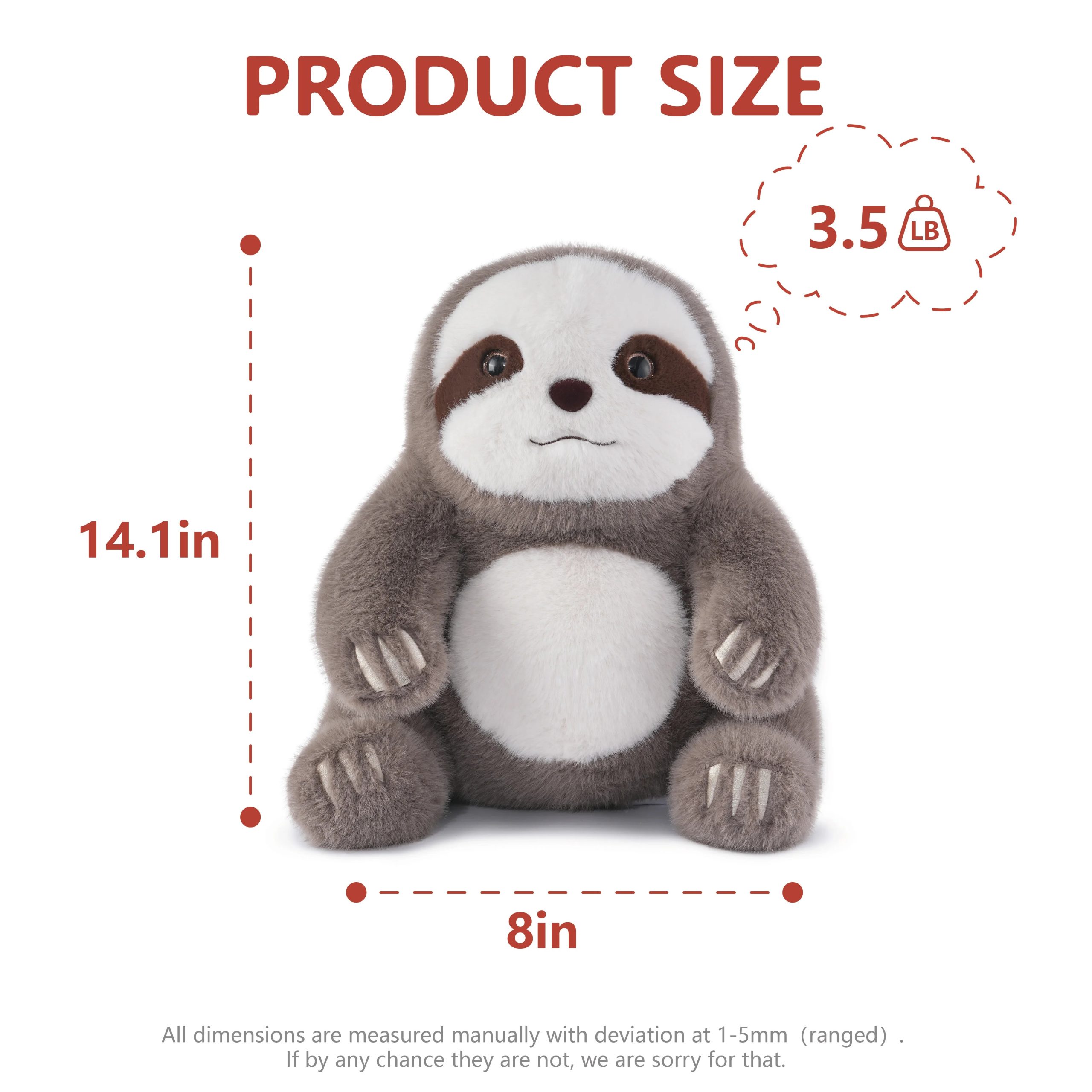 14" Weighted Sloth Stuffed Animal – 3.5lb Plush Toy for Kids & Adults, Soothing Anxiety Relief Gift - Image 5
