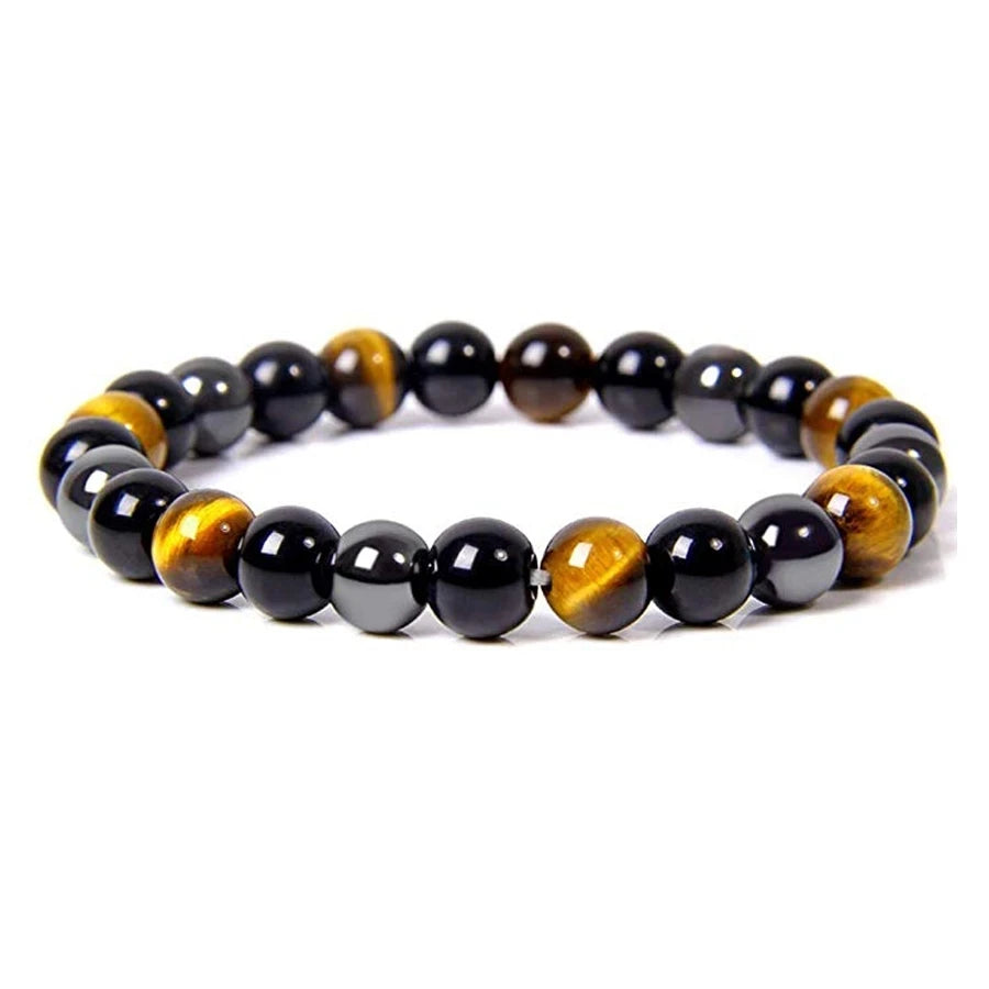 1 Natural Black Obsidian Hematite Tiger Eye Bead Bracelet - Image 7