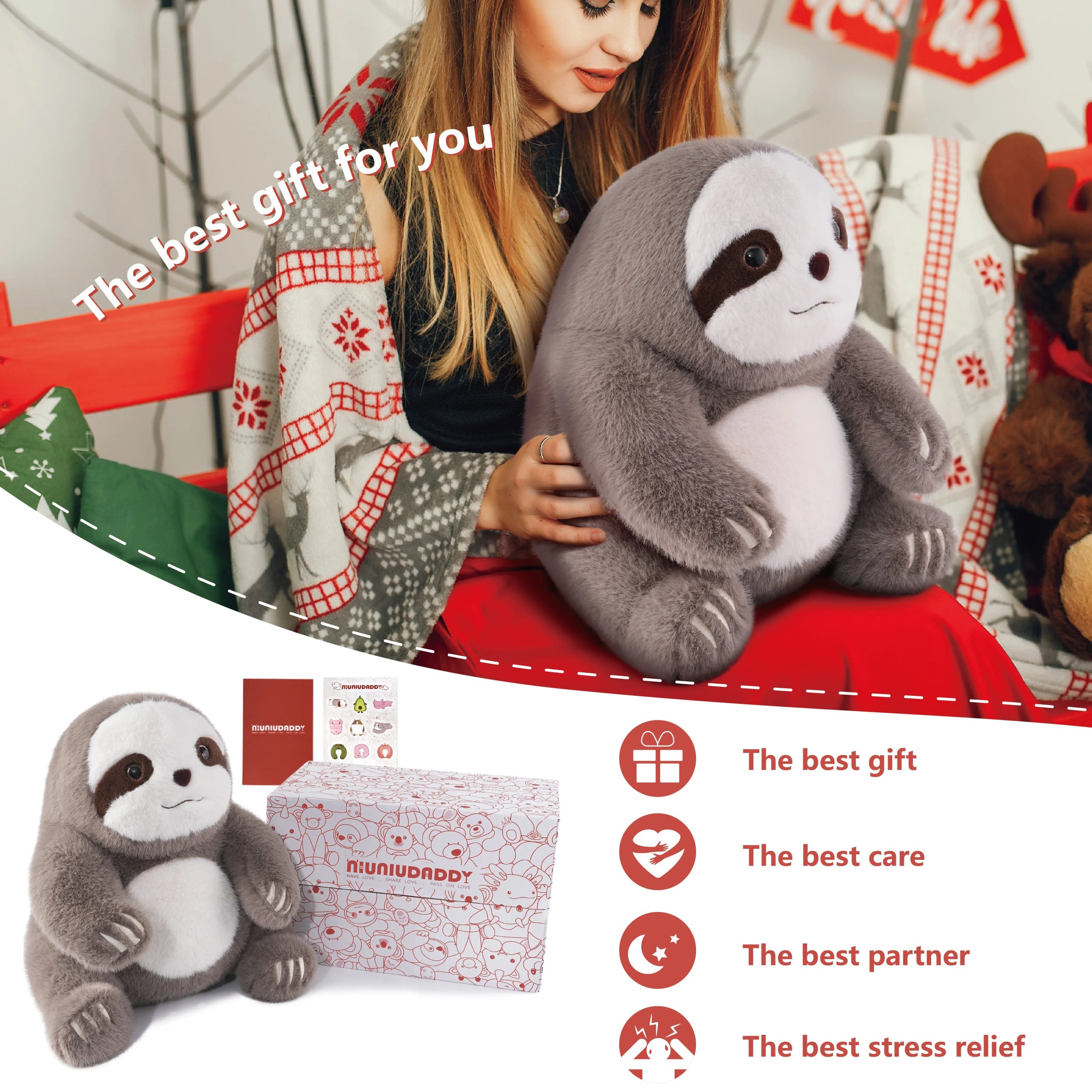 14" Weighted Sloth Stuffed Animal – 3.5lb Plush Toy for Kids & Adults, Soothing Anxiety Relief Gift - Image 3