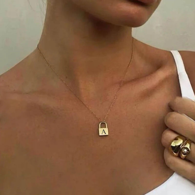 Stainless Steel Lock Pendant Necklace – A–Z Initial Capital Letter Jewelry for Women - Image 2
