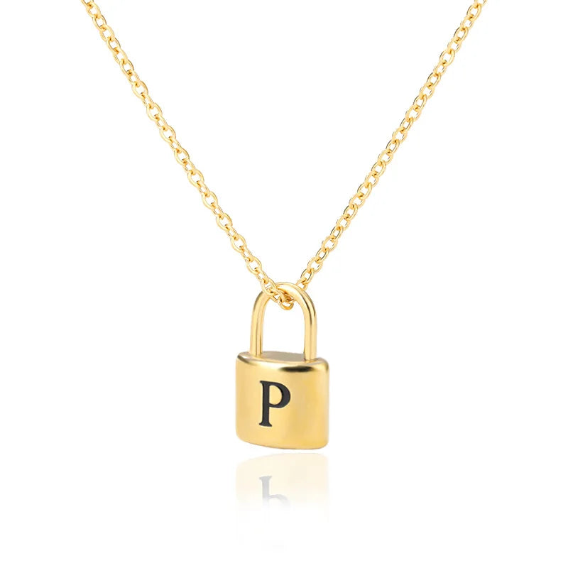 Stainless Steel Lock Pendant Necklace – A–Z Initial Capital Letter Jewelry for Women - Image 32