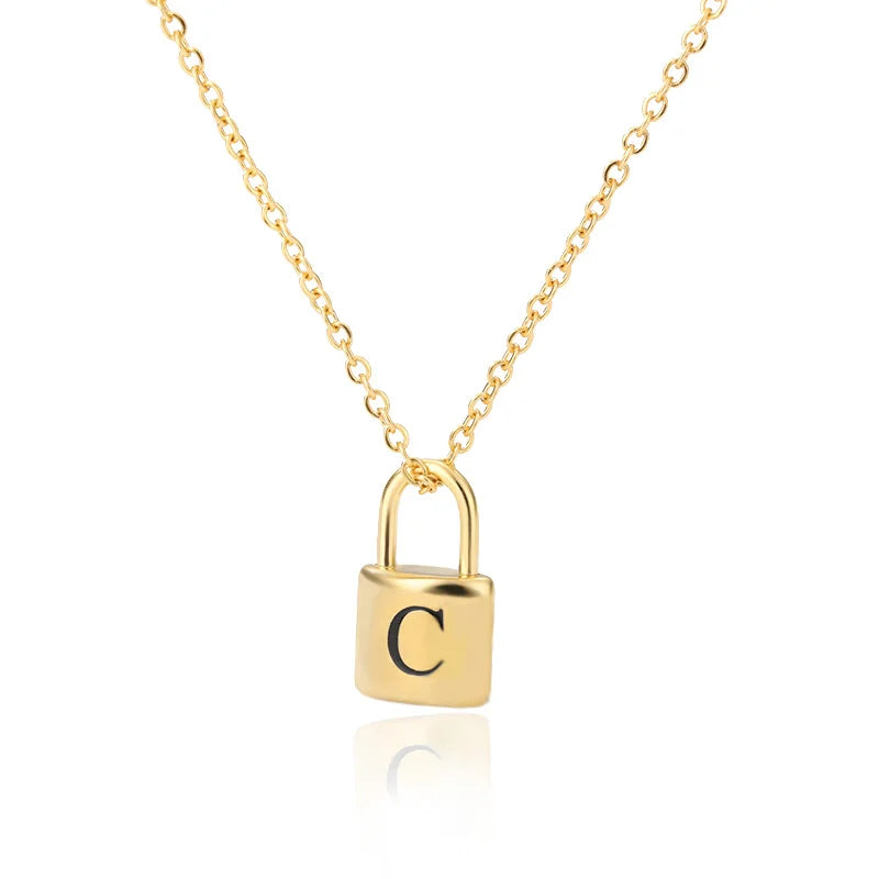 Stainless Steel Lock Pendant Necklace – A–Z Initial Capital Letter Jewelry for Women - Image 14
