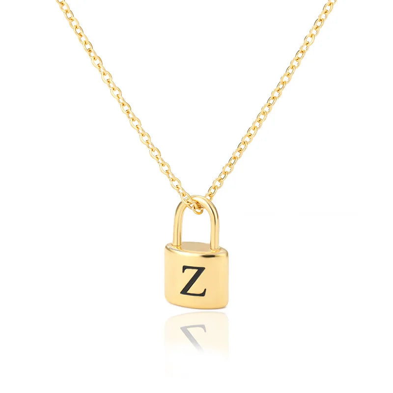 Stainless Steel Lock Pendant Necklace – A–Z Initial Capital Letter Jewelry for Women - Image 20