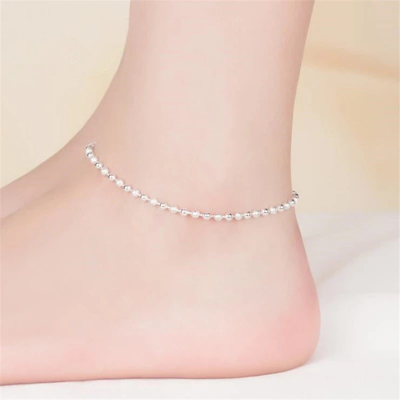 KOFSAC 925 Sterling Silver Anklet – Summer Beaded Ankle Bracelet for Women - Image 2