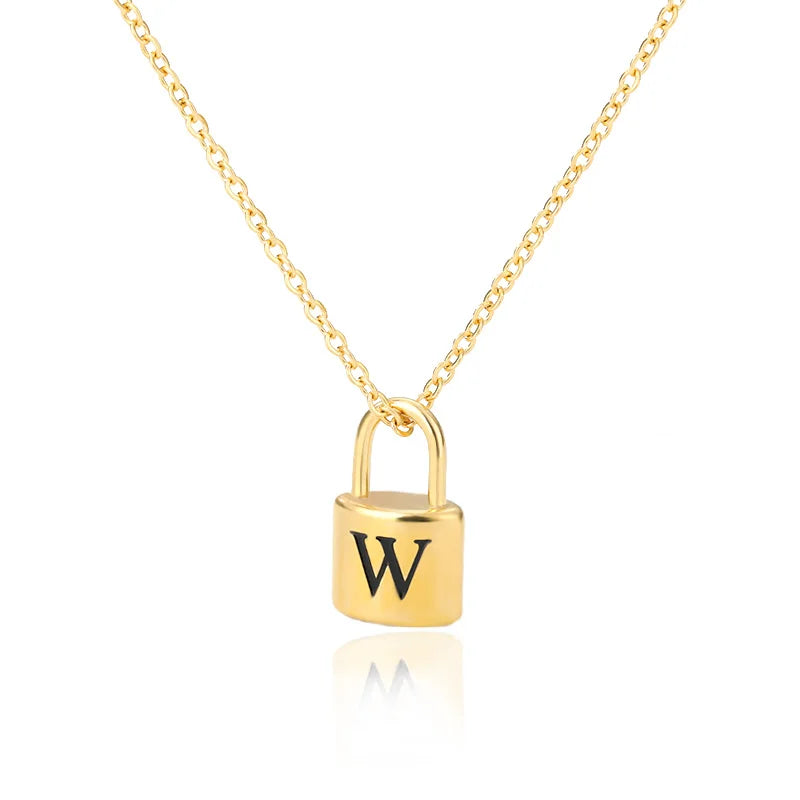 Stainless Steel Lock Pendant Necklace – A–Z Initial Capital Letter Jewelry for Women - Image 13
