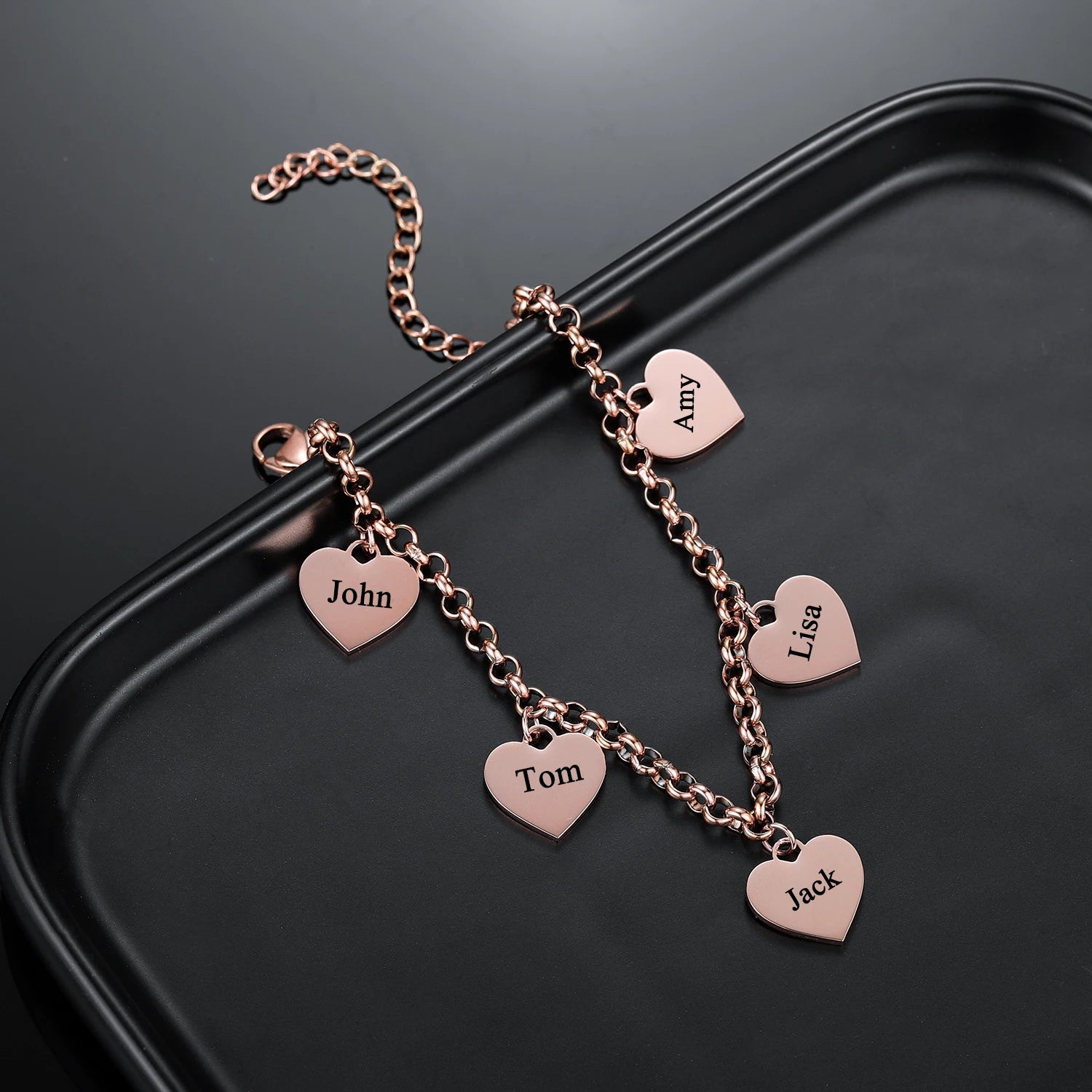 Gold Heart Charm Bracelet – Personalized Engraved Pendant Gift for Her - Image 5