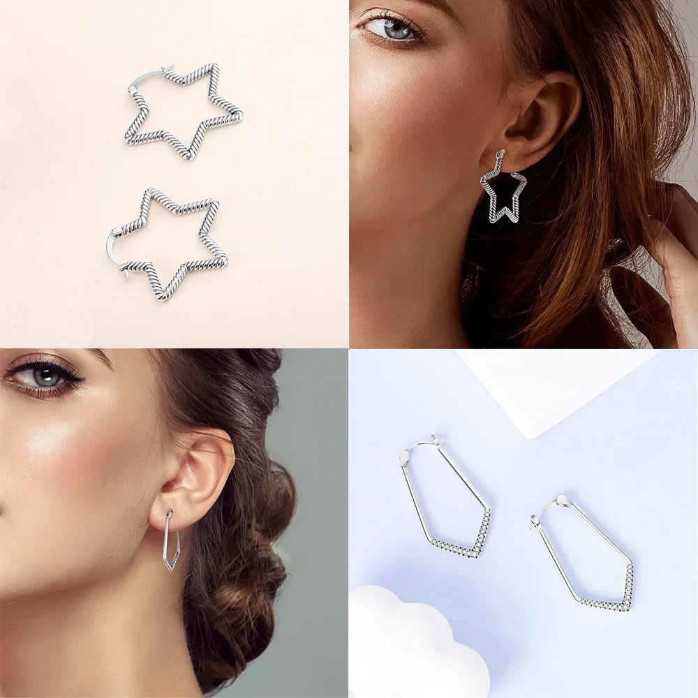 925 Sterling Silver Star, Moon & Sun Hoop Earrings – Infinity Love Golden Jewelry for Women - Image 3