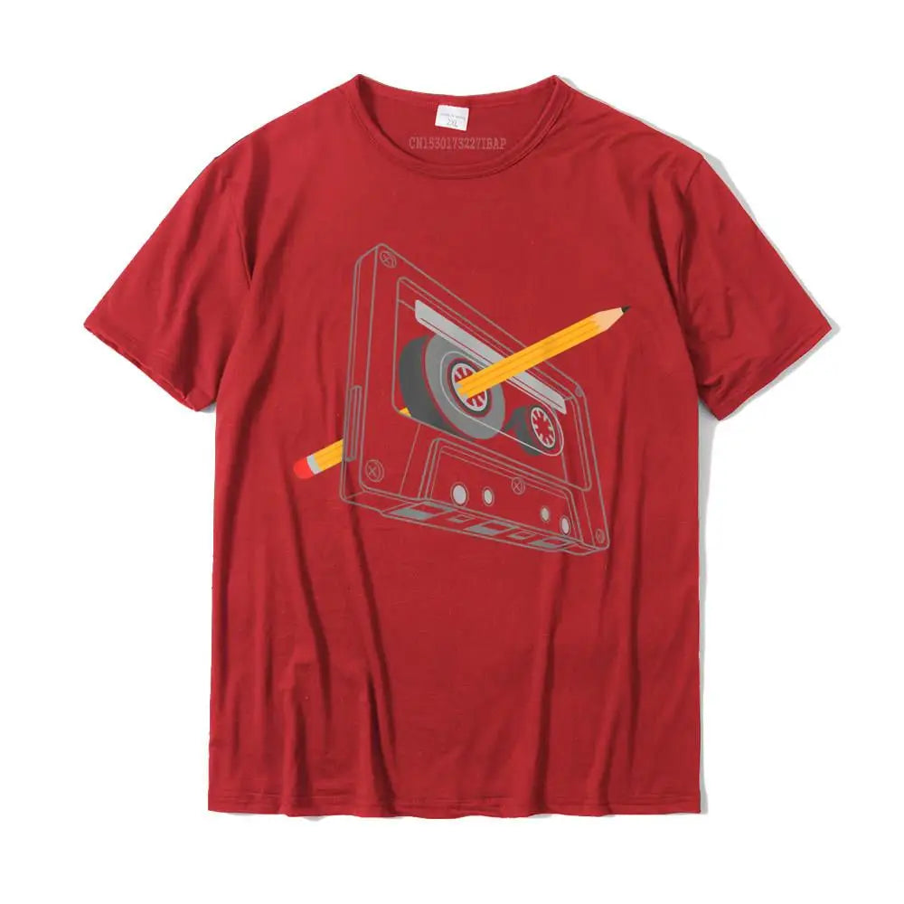 Vintage Rewind Cassette Pencil T-Shirt – Funny 80s 90s Retro Tee for Men & Women - Image 3