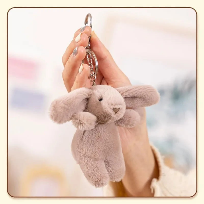 Cute Bunny Plush Keychain – 3.5" Mini Rabbit Bag Charm Pendant for Women (Gray) - Image 2