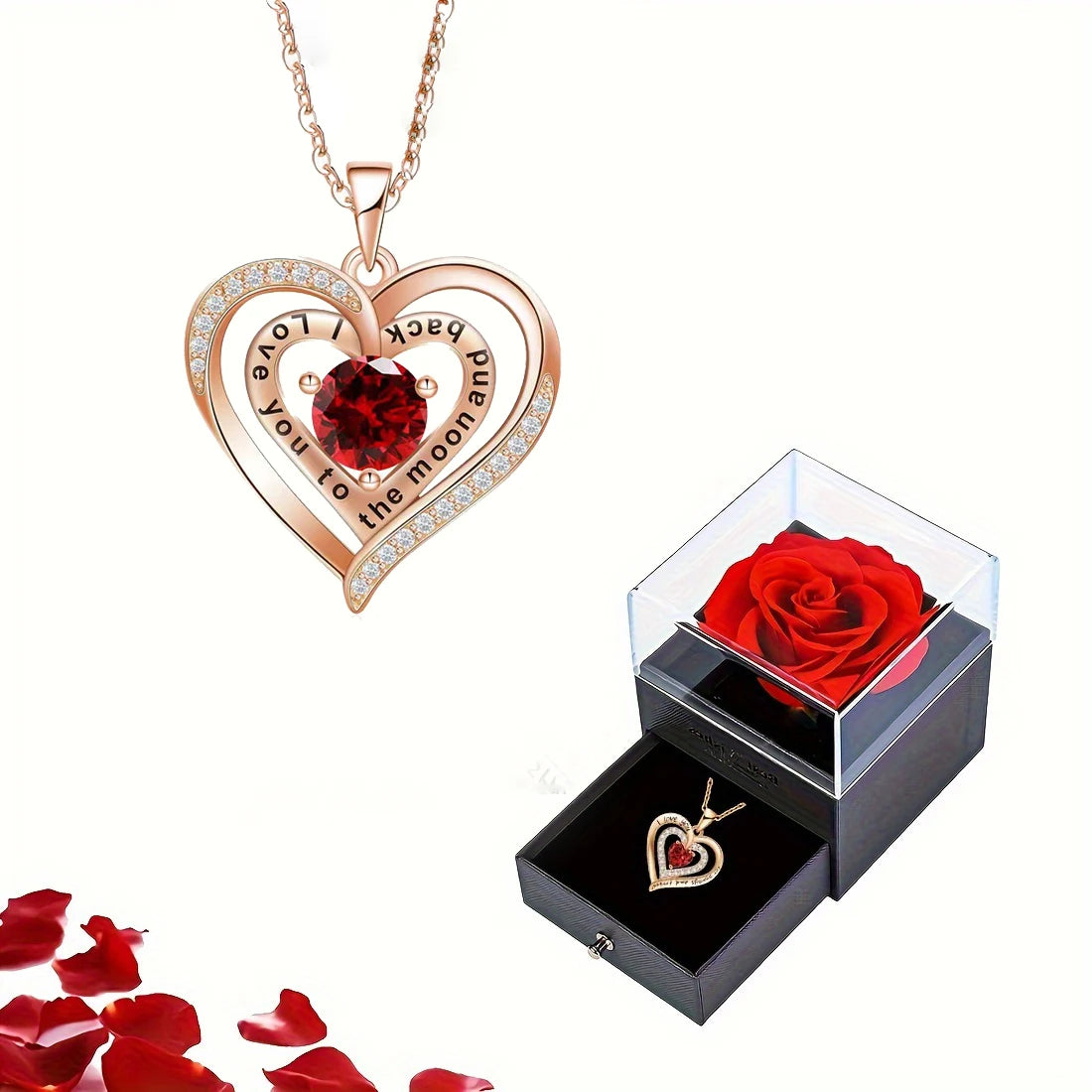 Luxury Red Zircon Pendant Necklace with Rose Flower - Image 16