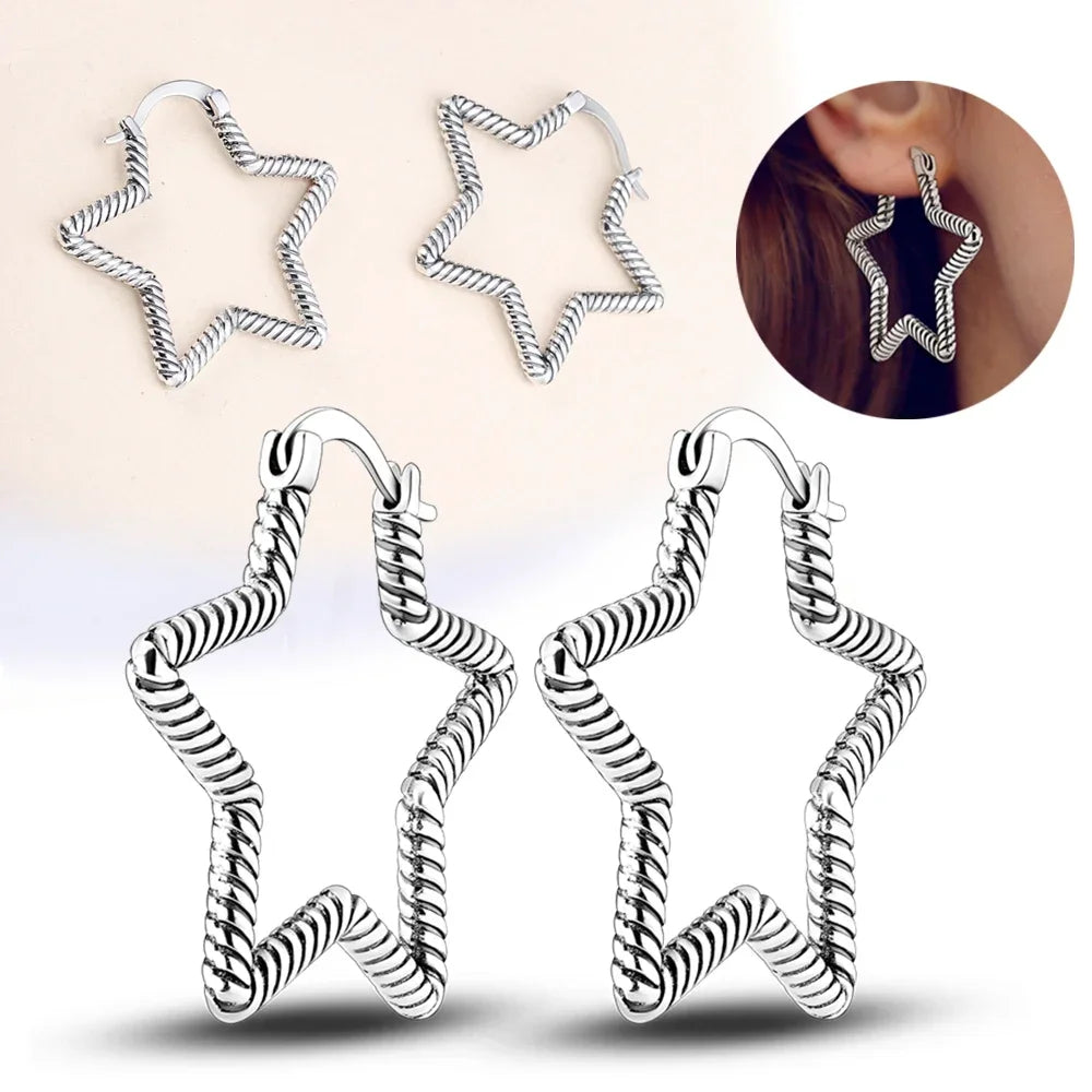 925 Sterling Silver Star, Moon & Sun Hoop Earrings – Infinity Love Golden Jewelry for Women - Image 14