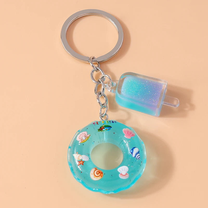Fashion Candy Color Swim Ring & Popsicle Keychain – Fun Resin Summer Keyrings for Women & Men - Image 12