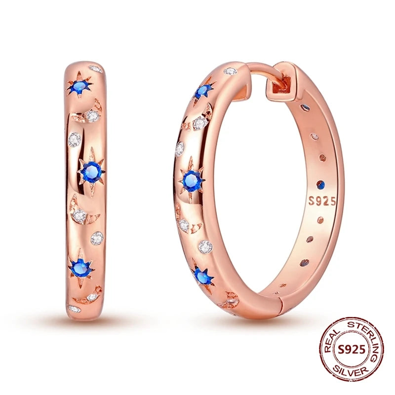 Rose Gold Star & Moon Hoop Earrings – 925 Sterling Silver Dangle Jewelry for Women - Image 16