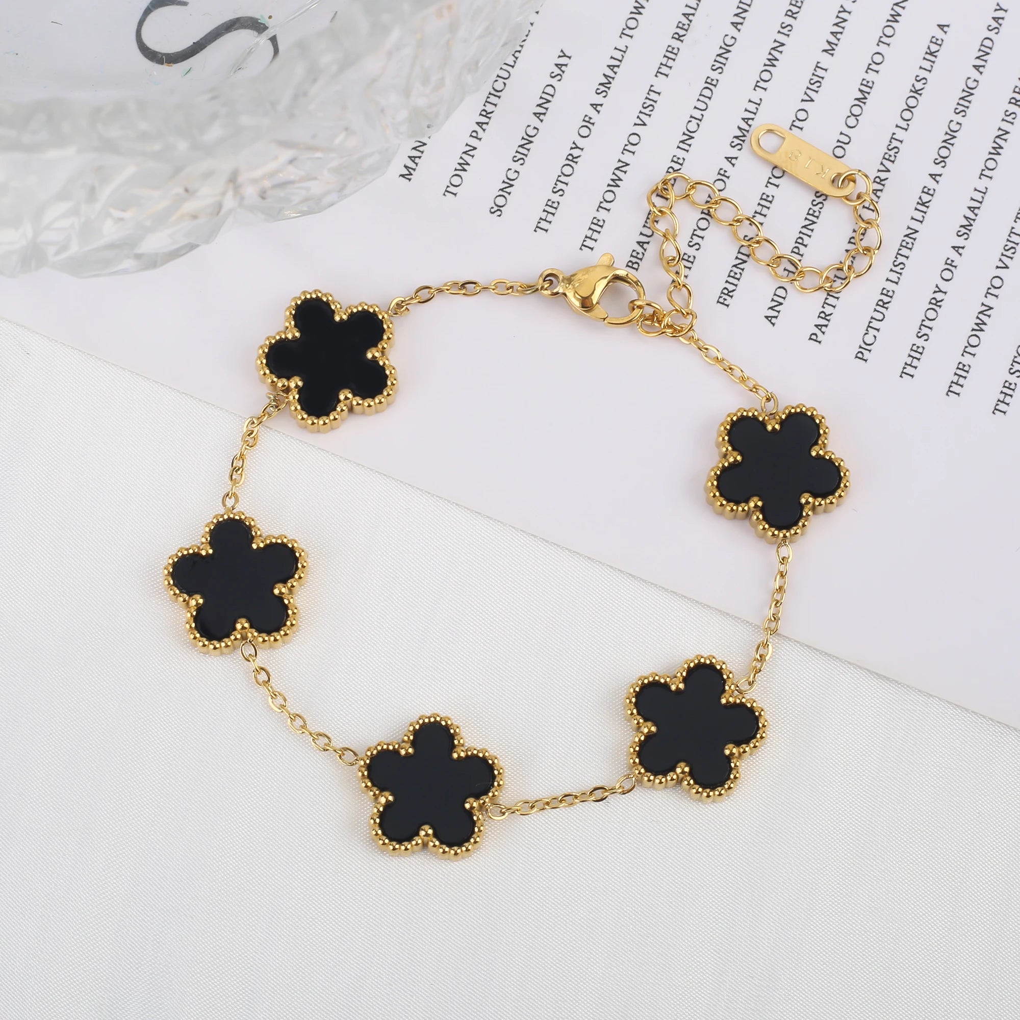 Stainless Steel Plum Blossom Bracelet – Gold Plated Five-Leaf Flower Jewelry for Women - Image 7