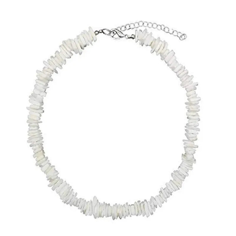 Square White Puka Shell Necklace – Surfer Choker Beach Style for Men & Women