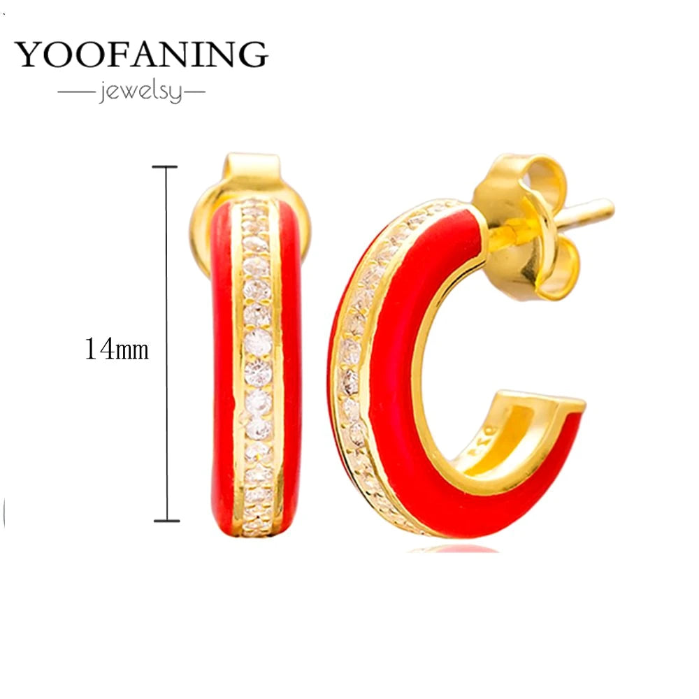 925 Sterling Silver Red Series Hoop Earrings – Red Zircon Love, Strawberry & Starfish Design - Image 14