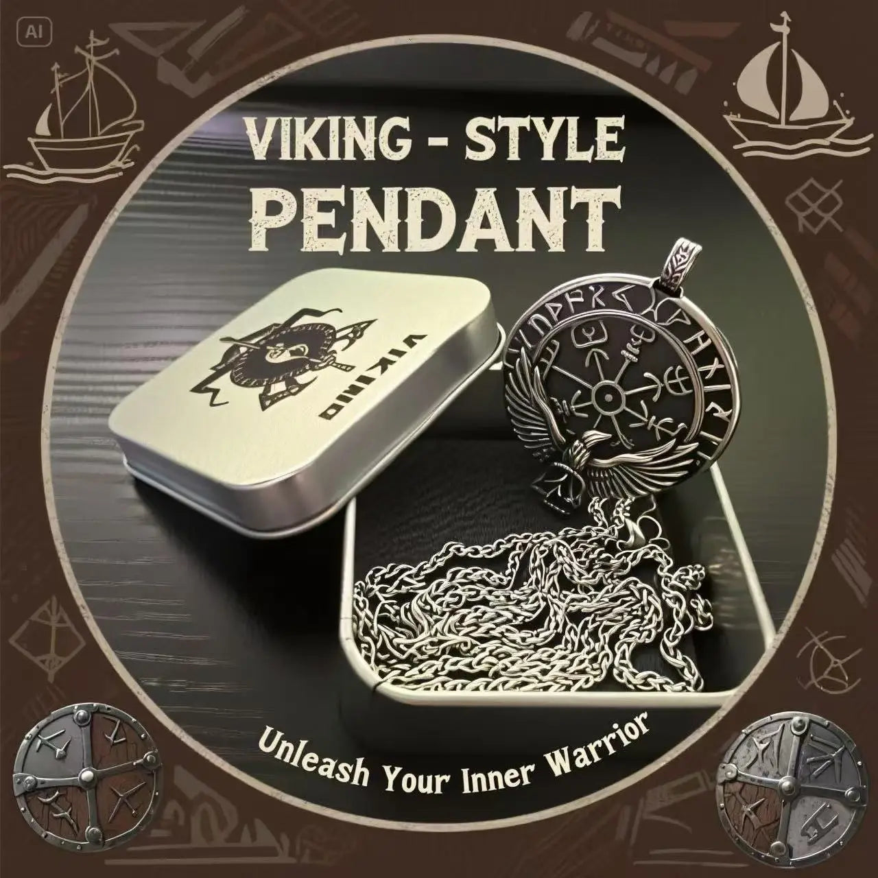 HNSP Viking Pendant Necklace – 316L Stainless Steel Chain for Men - Image 4
