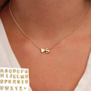 26 Letters Fashion Tiny Heart Dainty Initial Necklace