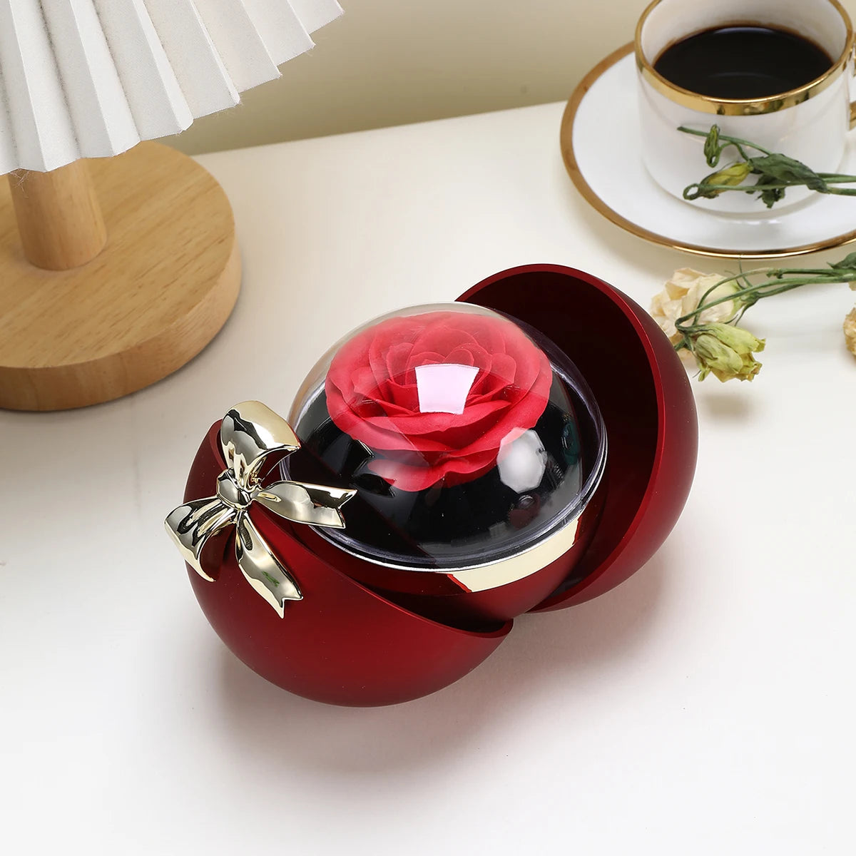 Round Bow Preserved Eternal Rose Gift Box – Jewelry Storage with Necklace or Ring Pendant for Valentine’s Day & Proposals - Image 9