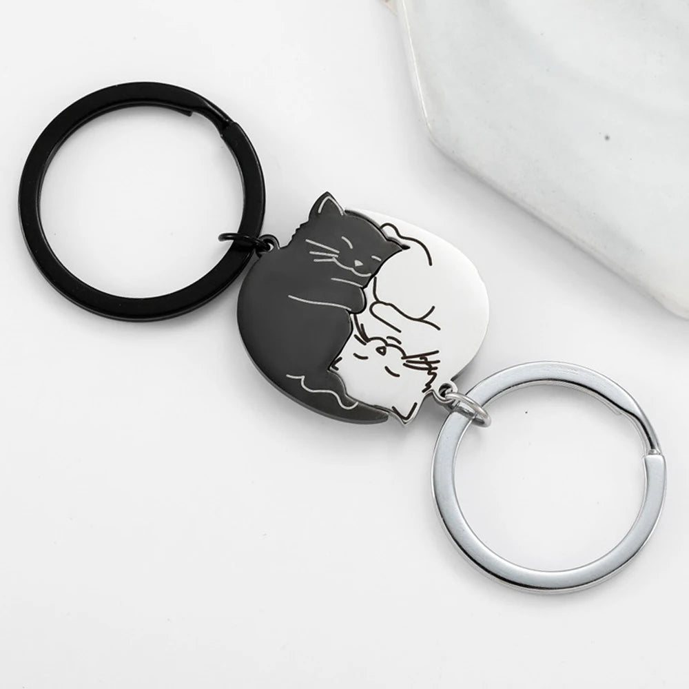 Black Cat Matching Couples Keychain – Stainless Steel Puzzle Keyring - Image 2