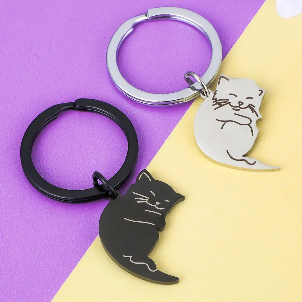 Black Cat Matching Couples Keychain – Stainless Steel Puzzle Keyring - Image 4