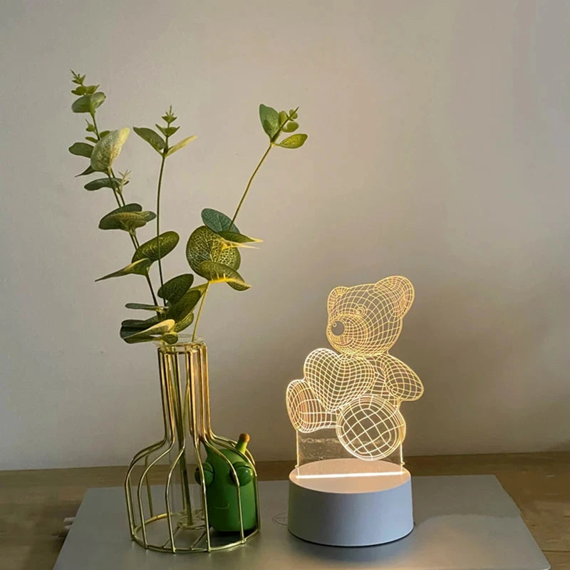 3D Creative Bear Lamp – Acrylic USB LED Night Light for Christmas, Bedroom & Gift Occasions - Image 2