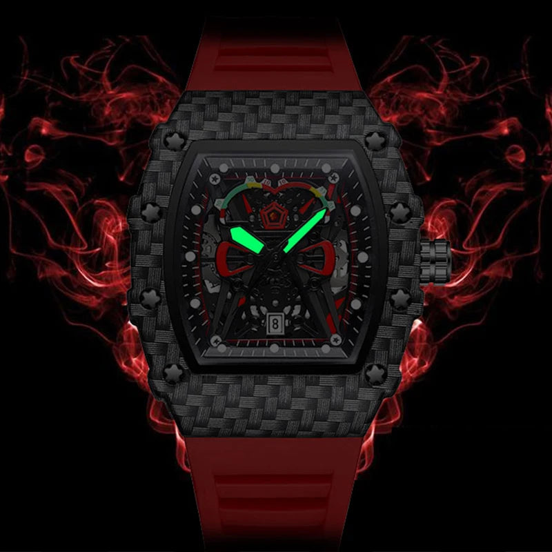 Sport Red Rubber Quartz Watch – Tonneau-Style Men's Fashion Wristwatch - Image 5