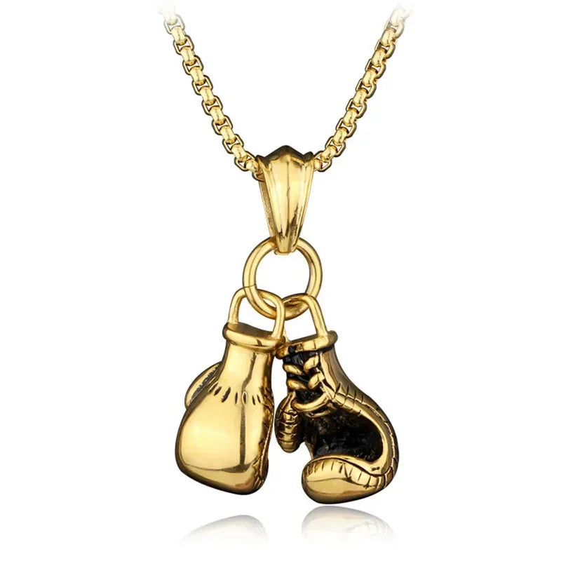2025 New Retro Boxing Gloves Pendant Necklace – Hip Hop Punk Style for Men (S404) - Image 2