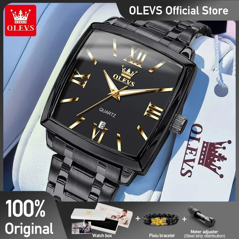 OLEVS 2969 Men’s Square Quartz Watch – Waterproof, Luminous, with Automatic Date Display