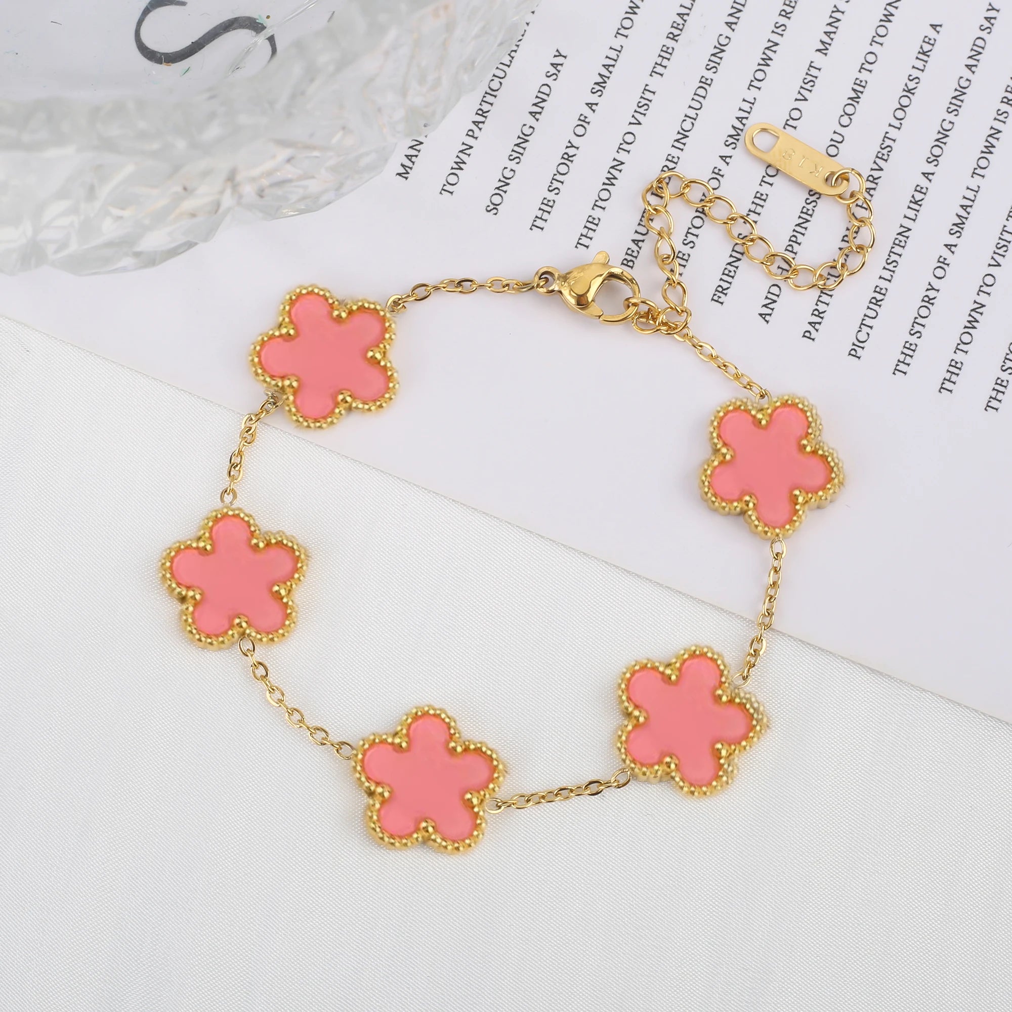 Stainless Steel Plum Blossom Bracelet – Gold Plated Five-Leaf Flower Jewelry for Women - Image 19