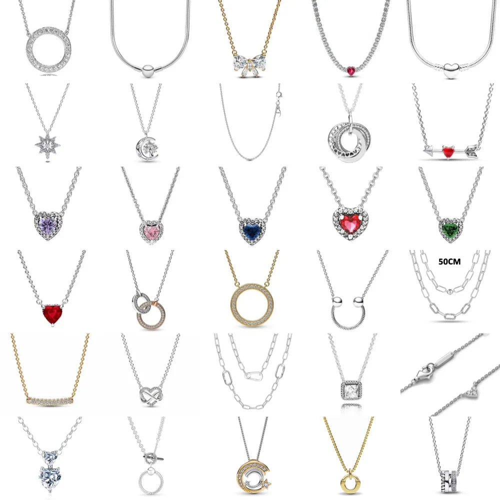 New Fine Red Love Heart Necklace – 925 Silver-Plated with Shining Zircon Bow