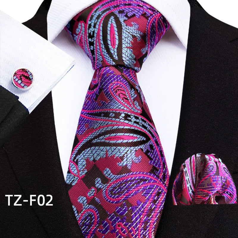 Luxury Paisley Tie & Handkerchief Set – Men's Suit Accessory with Cufflinks & Pocket Square - Image 4
