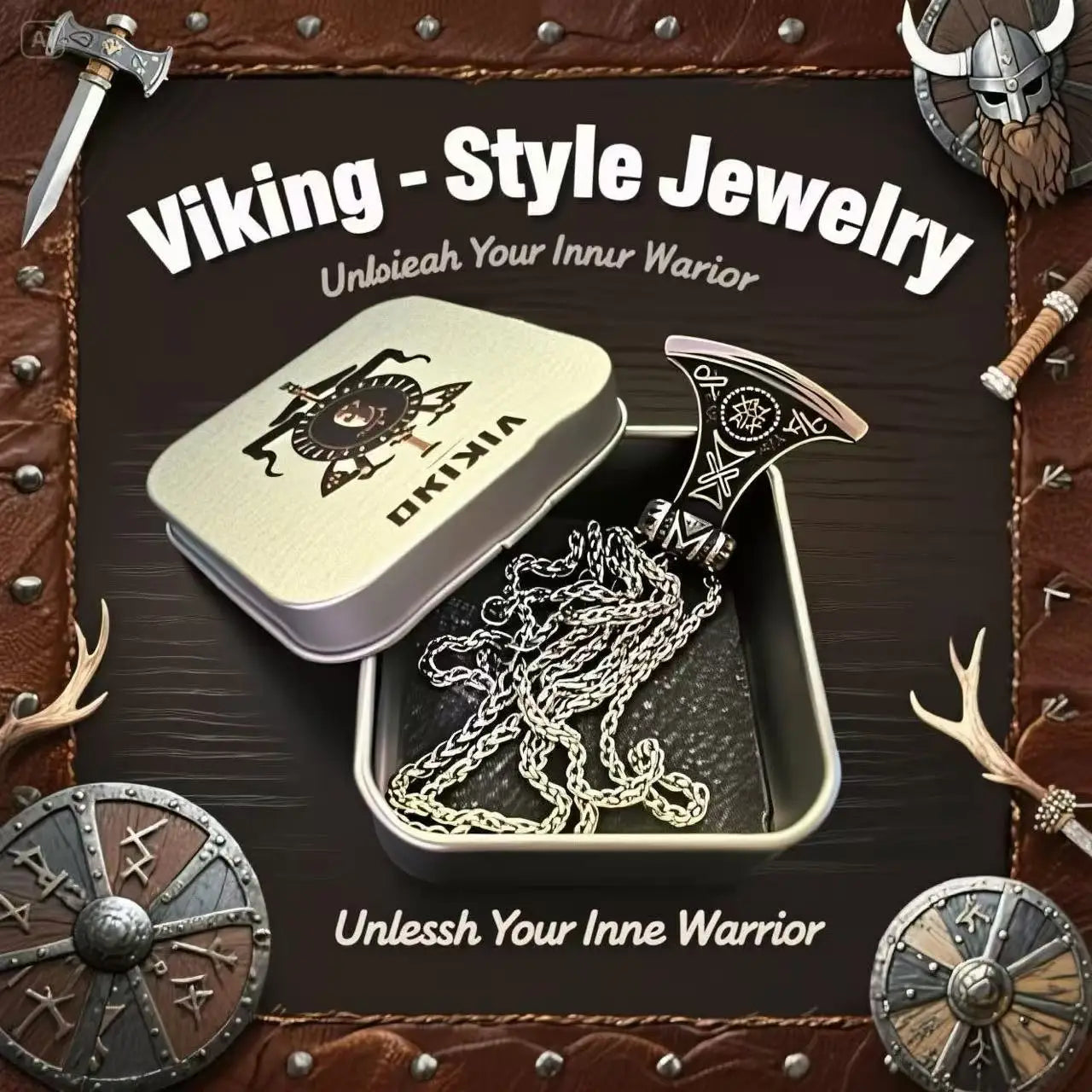 HNSP Viking Shield Pendant Necklace – 316L Stainless Steel Chain for Men - Image 3