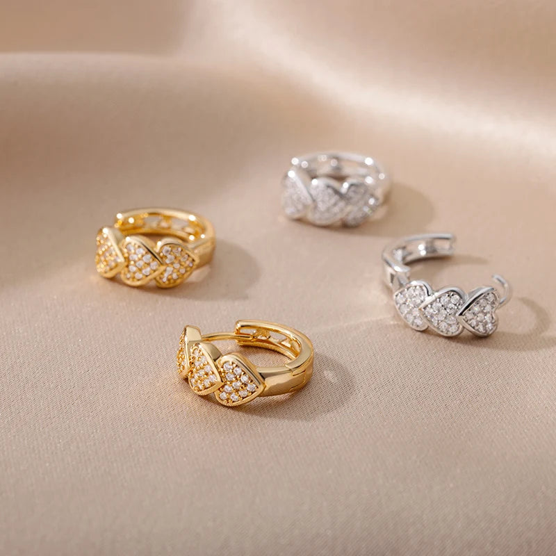 Cute Zircon Heart Stainless Steel Earrings – Y2K Silver Charm Hoop for Women - Image 3