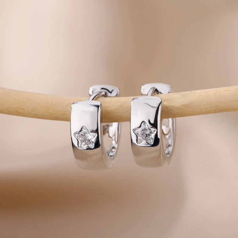 Cute Zircon Heart Stainless Steel Earrings – Y2K Silver Charm Hoop for Women - Image 17