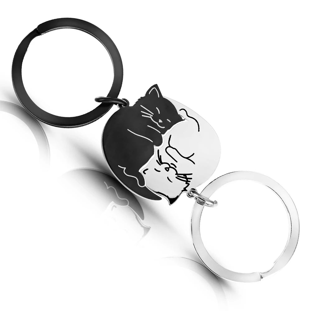 Black Cat Matching Couples Keychain – Stainless Steel Puzzle Keyring - Image 9