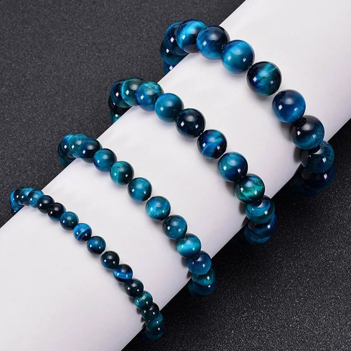Minimalist Blue Tiger Eye Stone Beaded Bracelet - Image 2