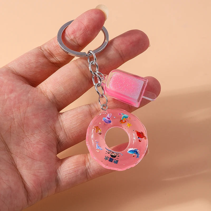 Fashion Candy Color Swim Ring & Popsicle Keychain – Fun Resin Summer Keyrings for Women & Men - Image 2