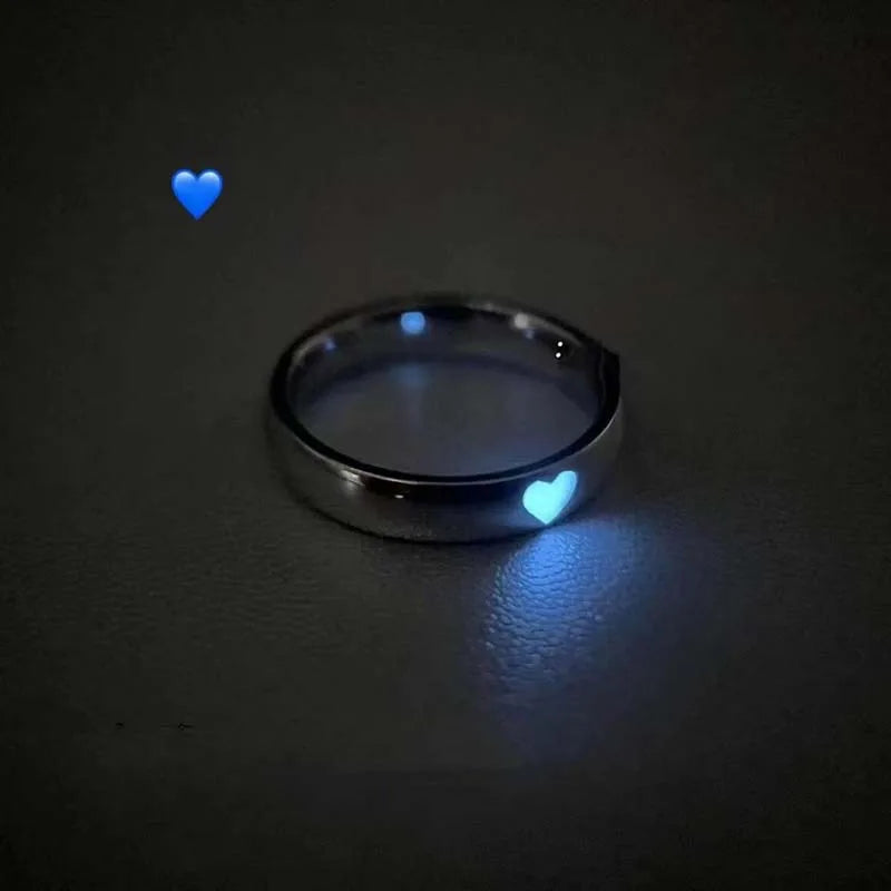Fashion Blue Love Heart Luminous Ring - Image 6