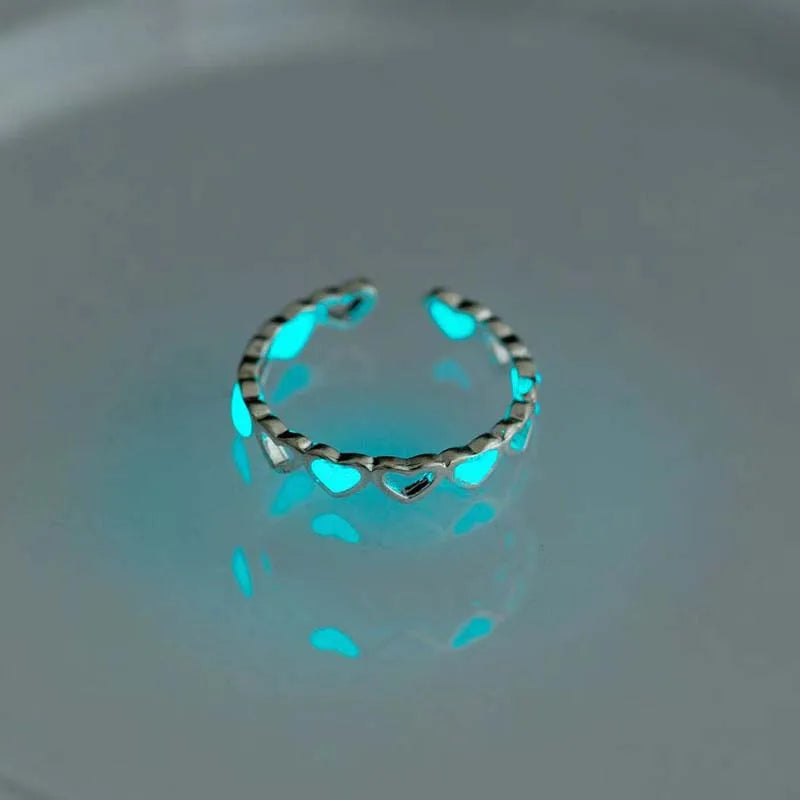 Fashion Blue Love Heart Luminous Ring - Image 12