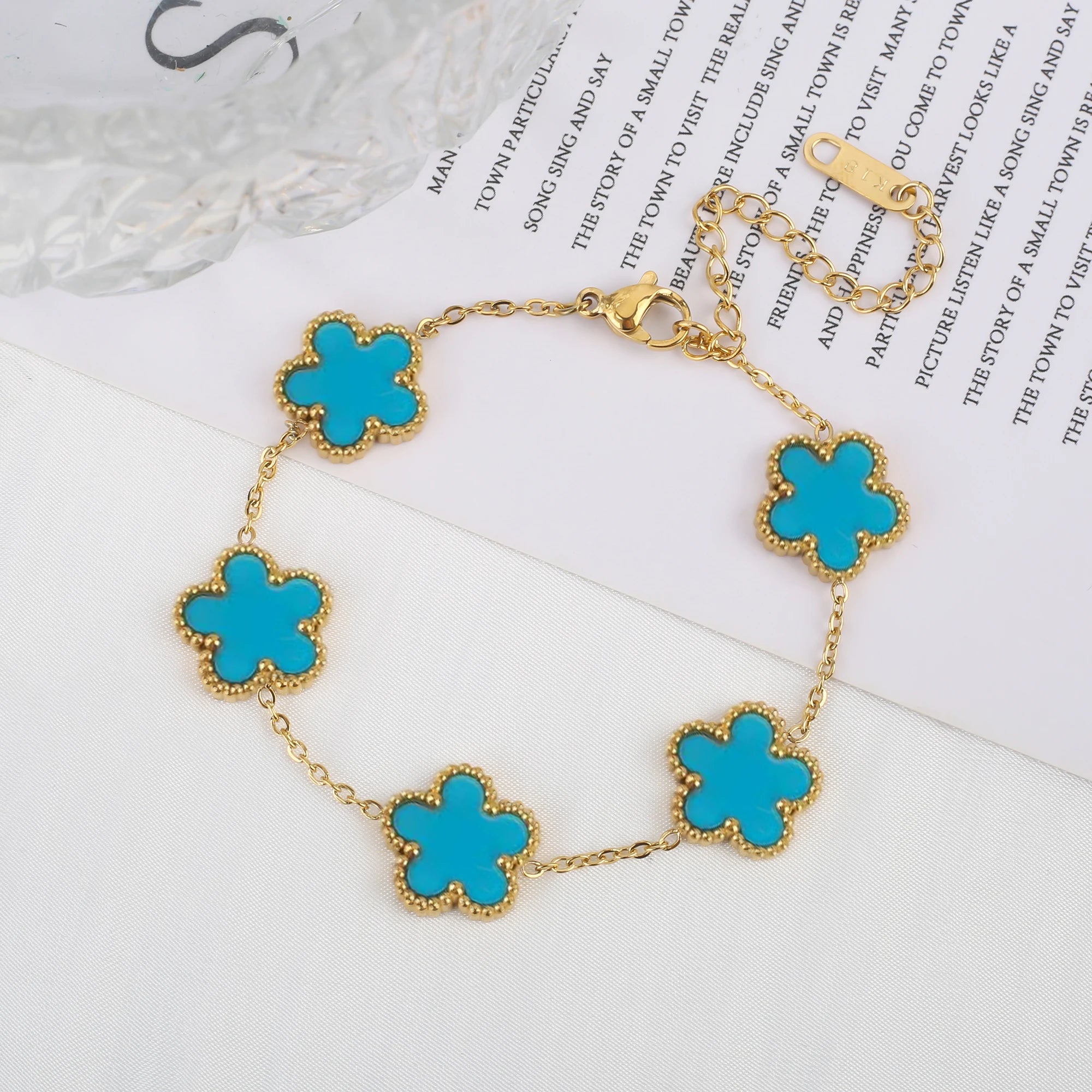 Stainless Steel Plum Blossom Bracelet – Gold Plated Five-Leaf Flower Jewelry for Women - Image 17