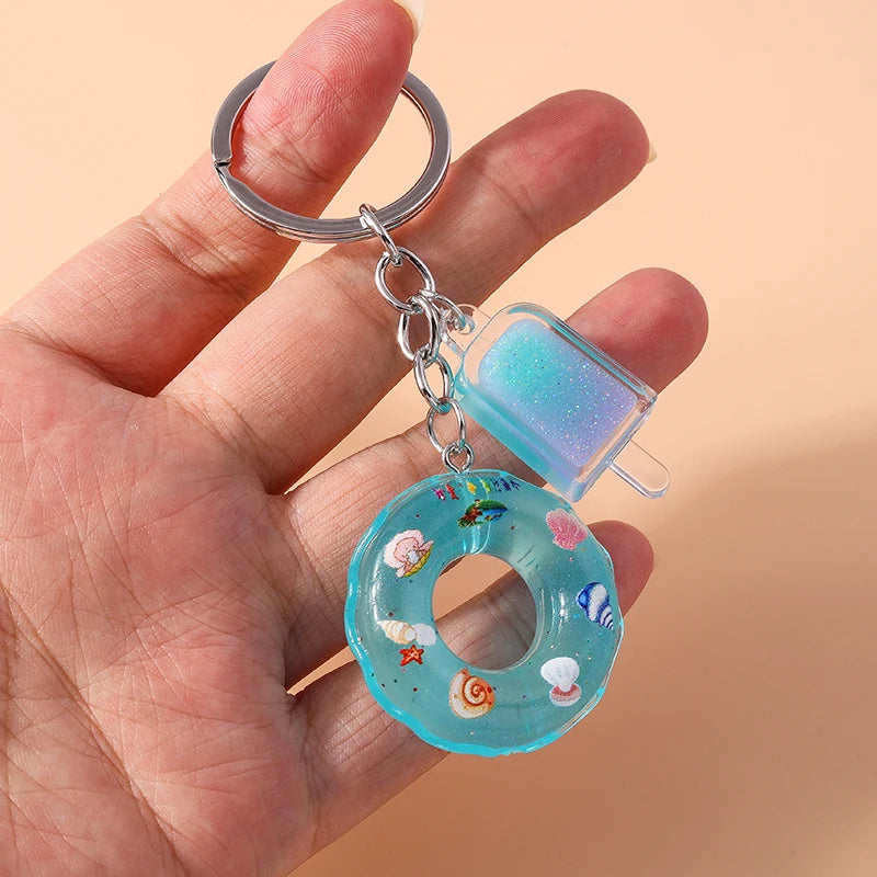 Fashion Candy Color Swim Ring & Popsicle Keychain – Fun Resin Summer Keyrings for Women & Men - Image 3
