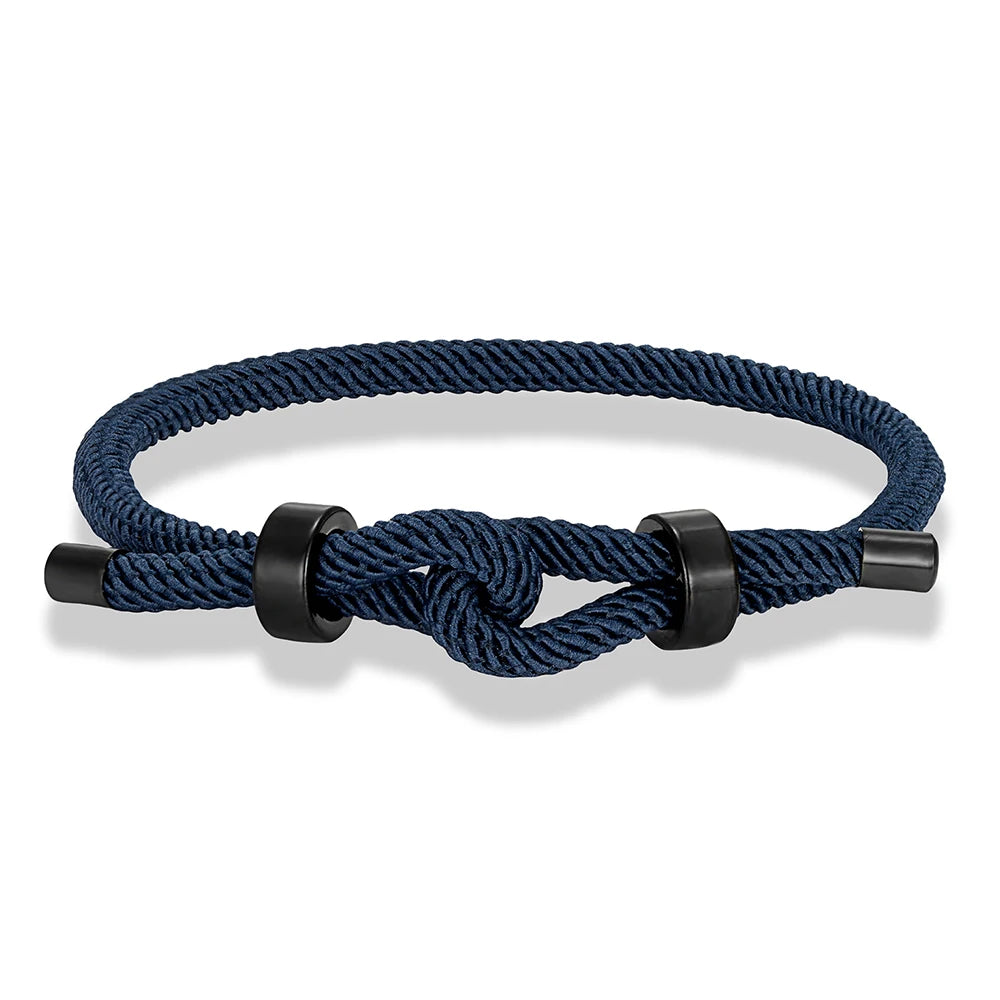 MKENDN Adjustable Knot Rope Bracelet – Black Stainless Steel Charm Bangle for Men - Image 14