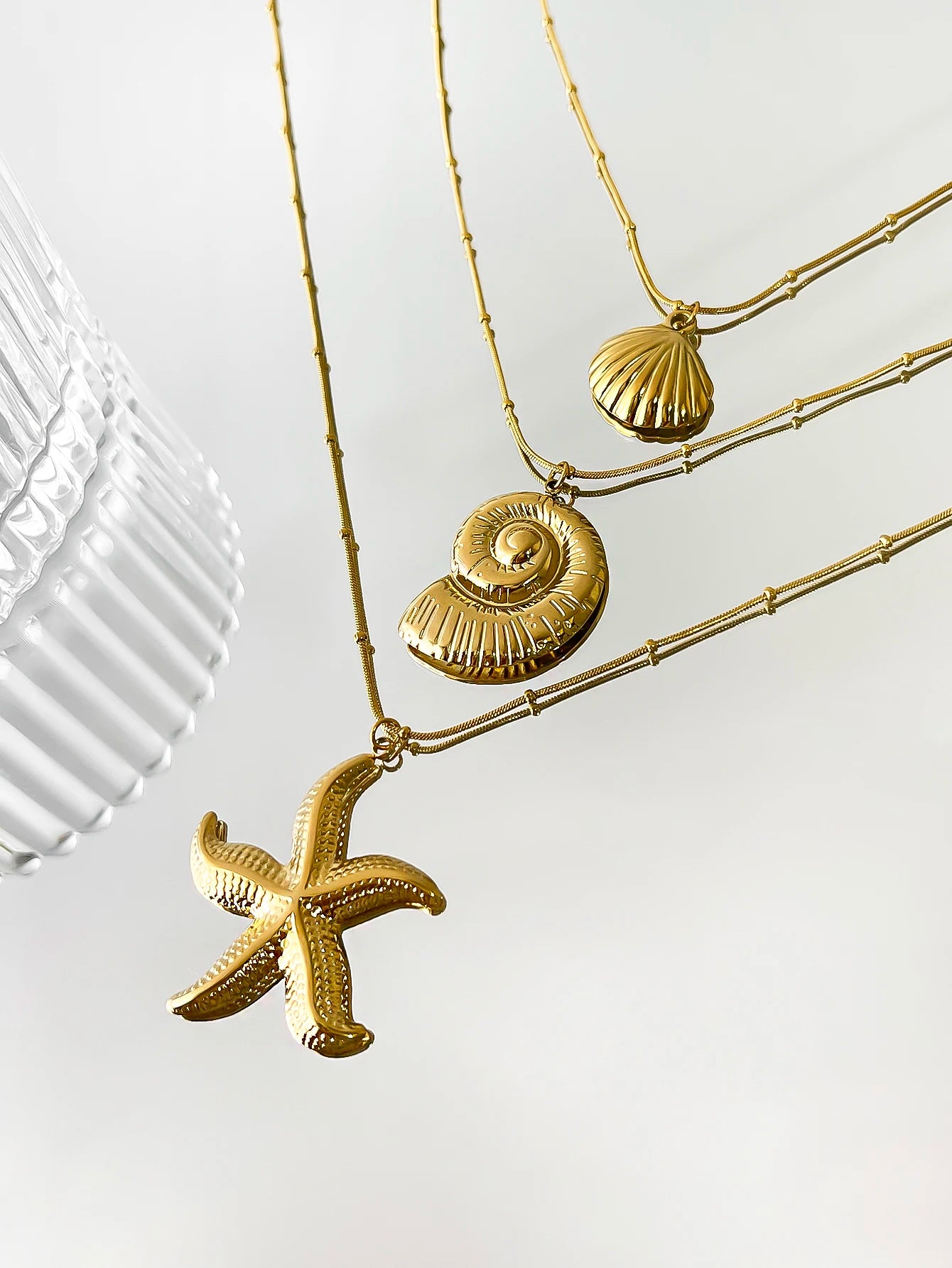 Minimalist Starfish Stripe Conch Scallop Shaped Pendant Necklace - Image 6