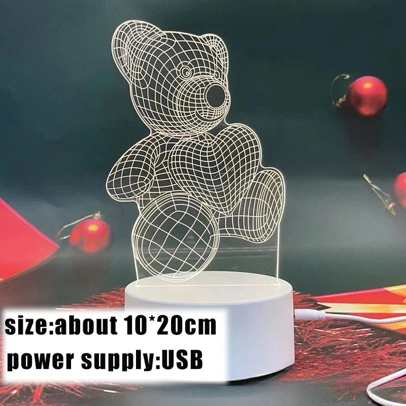 3D Creative Bear Lamp – Acrylic USB LED Night Light for Christmas, Bedroom & Gift Occasions - Image 3