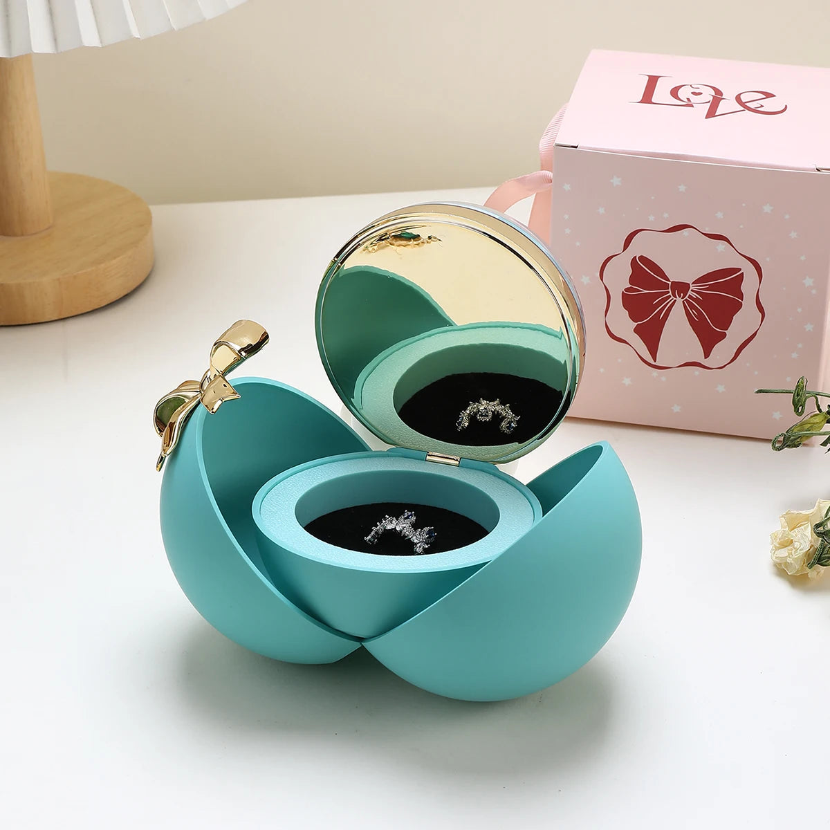 Round Bow Eternal Rose Gift Box – Jewelry Storage with Necklace or Ring Display - Image 6