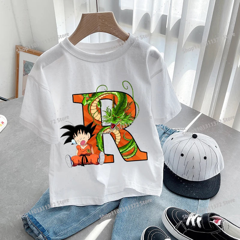Dragon Ball Goku T-Shirt – A-Z Letter Print Cotton Tee for Boys & Toddlers - Image 31