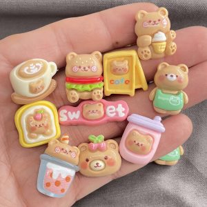 10pcs Kawaii Cartoon Milk Tea Coffee Cake Bear Flatbacks β Hair Embellishments for DIY Bows & Wedding Hairpin Accessories