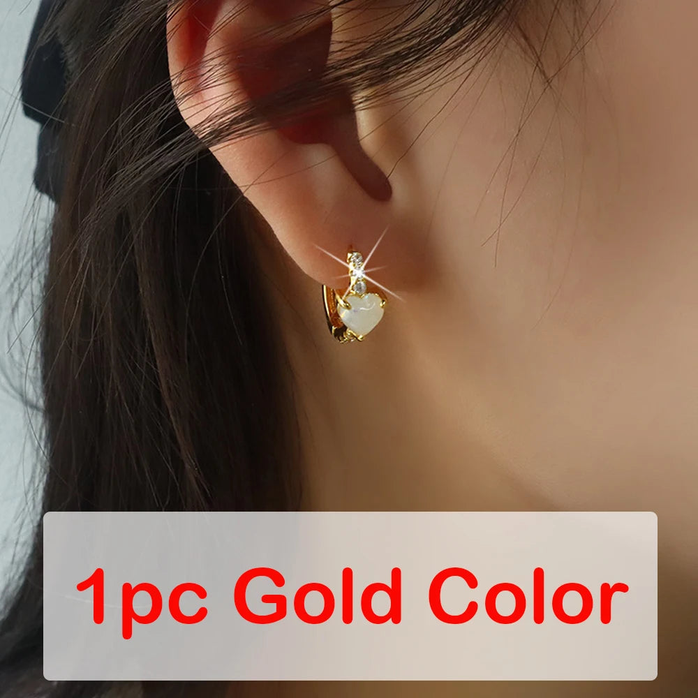 1pc Love Heart Ear Buckle – 2000s Aesthetic Y2K Opal & Zircon Hoop Earring - Image 8