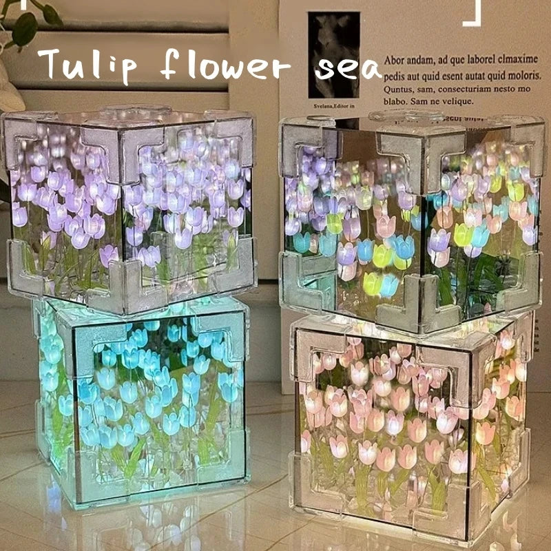 Handmade DIY Tulip Flower Cube Night Light – Full Material Kit for Room Décor & Couple Birthday Gift - Image 6